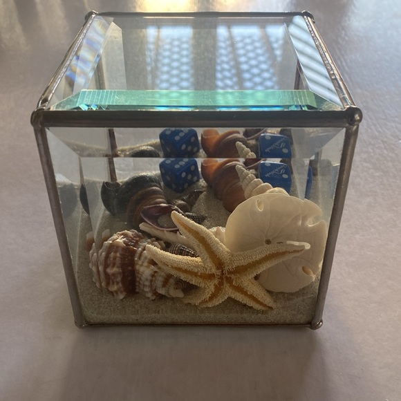 Beach Sealed Glass with Beveled Edges Cube Decor Size 4” x 4” x 4” - Picture 2 of 5